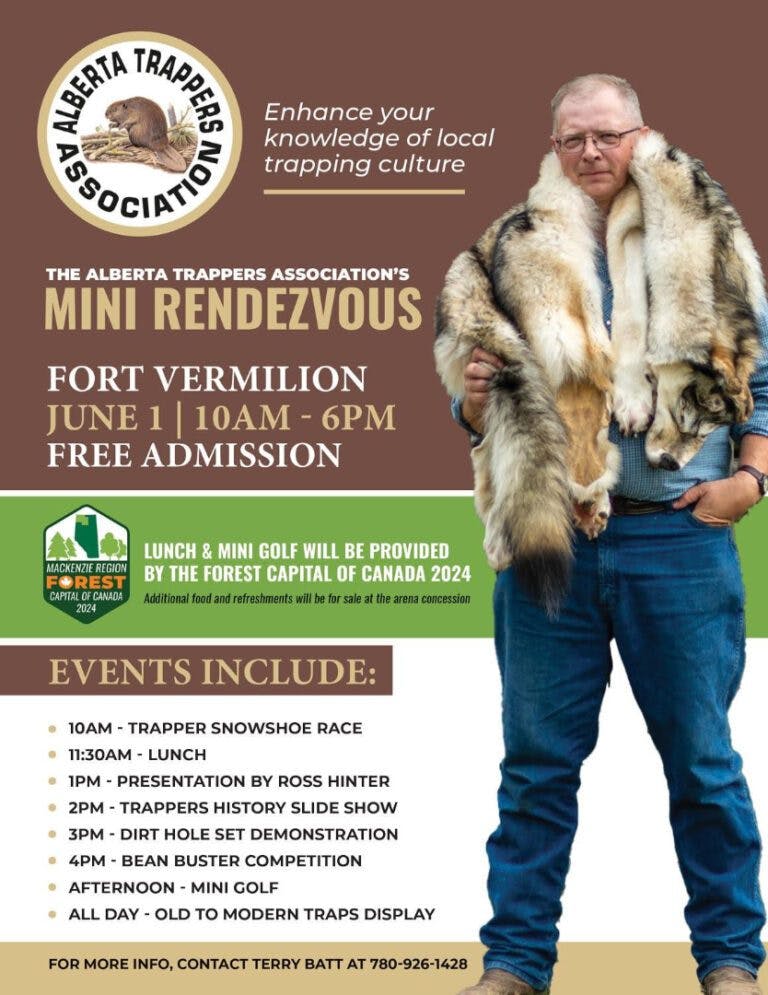 Picture of a man in an ad for The Alberta Trapper's Association.